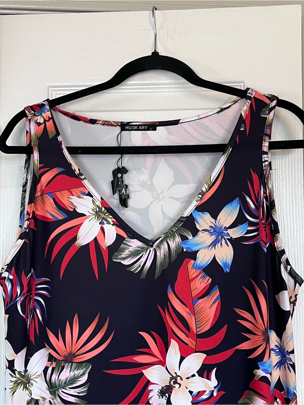 Hawaiian Casual Sleeveless Pullover Dress Black tropical floral size large NWT